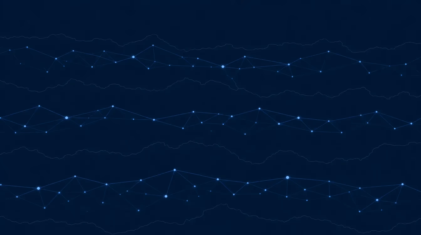Blue network arranged in calm horizontal strata, like geological layers of a platform