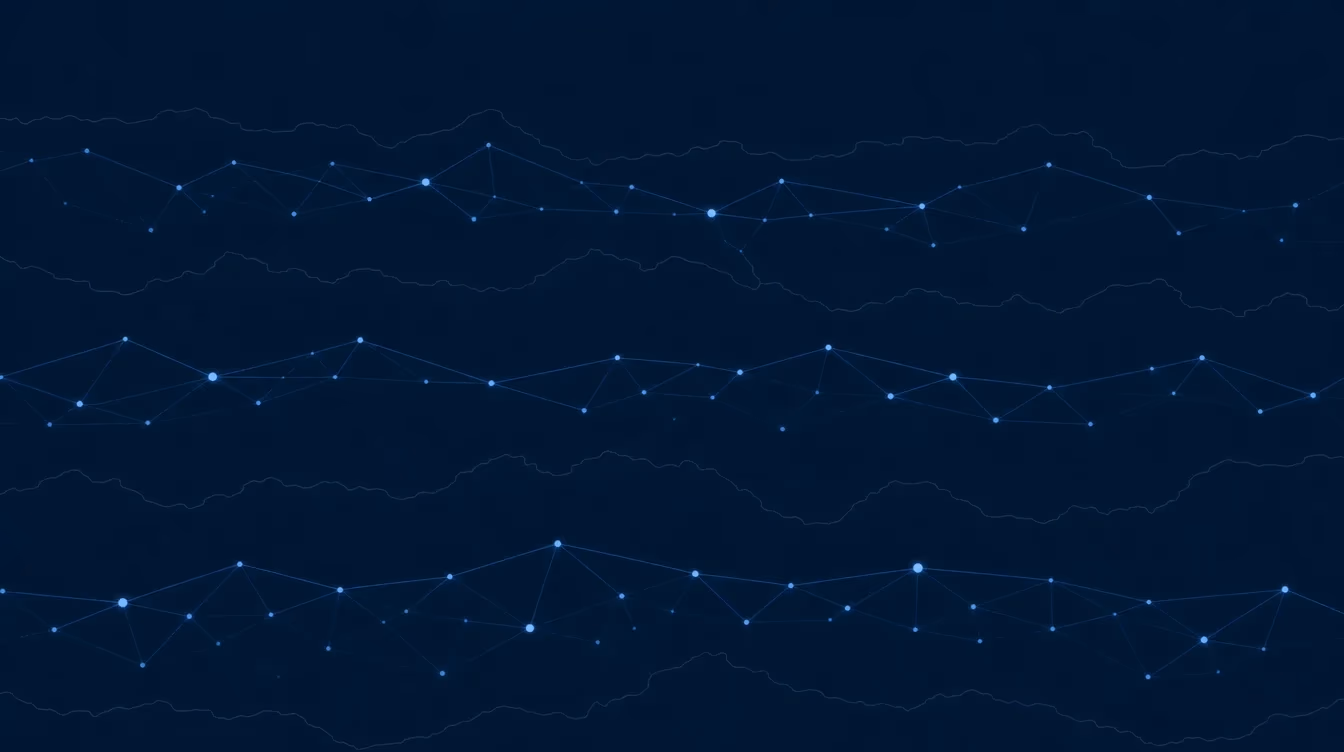 Blue network arranged in calm horizontal strata, like geological layers of a platform